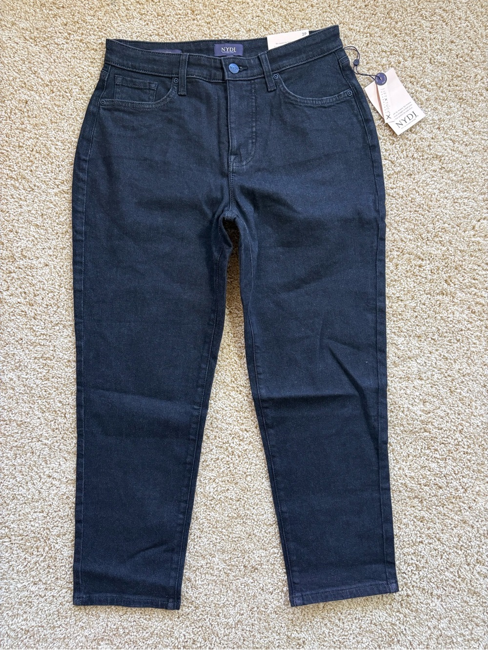 NYDJ High Rise Boyfriend Jeans Womens 2P Petite Vintage Black Dark Wash